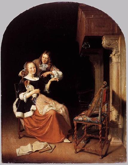 Pieter Cornelisz. van Slingelandt Lady with a Pet Dog oil painting picture